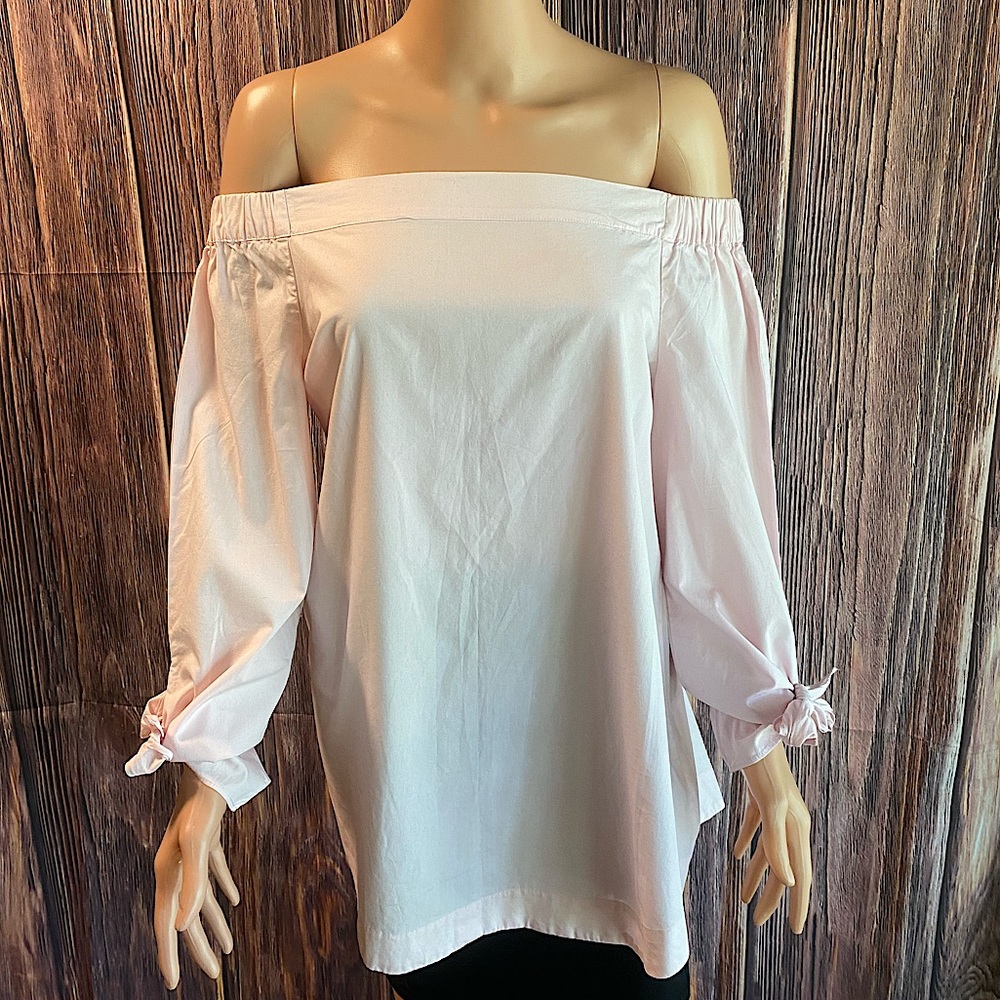 Free People size small baby blush pale pink strapless statement sleeve blouse